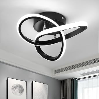 Modern Ceiling Lights LED, Black Creative Nordic 22W 25cm Cool White 6000K | Black Small Hallway Lamp Curved Ceiling Light fixtures LED for Hallway, Aisle, Entrance, Bedroom, Kitchen, Living Room - 25cm [Energy Class E]