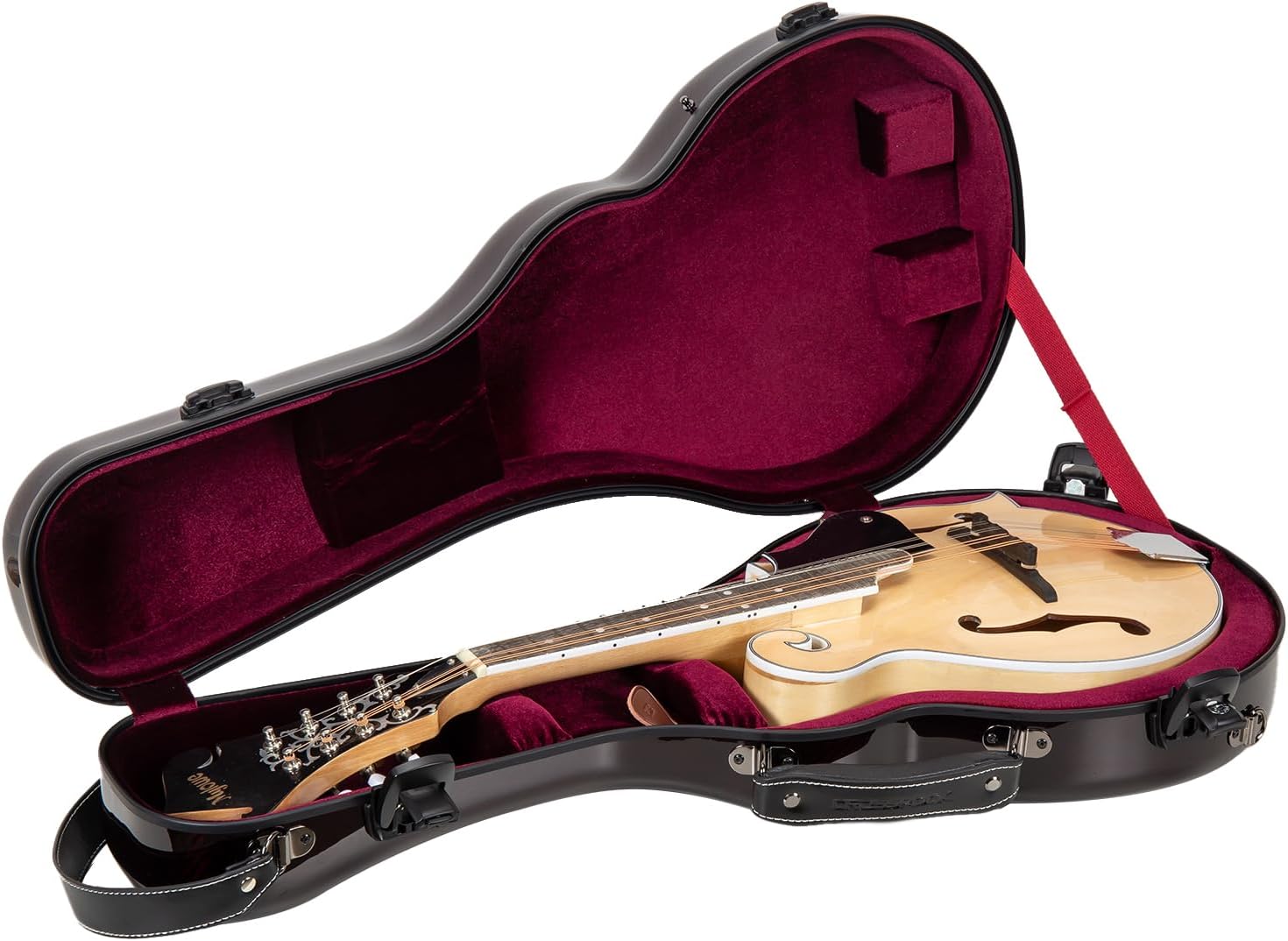 Crossrock Air Carbon Mandolin Case – Contoured for F-Style (Fits Gibson F5) | Gloss Carbon Black Finish, TSA Lock, Backpack Straps, Accessory Compartment – Elite Pro Travel Series