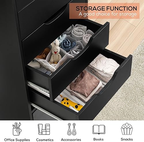 Miniatura 5 de TUSY Organizador de 5 cajones con almacenamiento de gabinete inferior, cómoda alta con ruedas giratorias, armario de almacenamiento para oficina en
