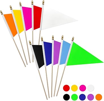 20 Pack Solid Color Blank Pennant Flags Set on Wood Stick Small Mini Plain White Red Orange Blue Yellow Green Black Purple Pink DIY Graffiti Flags,5x8 Inch
