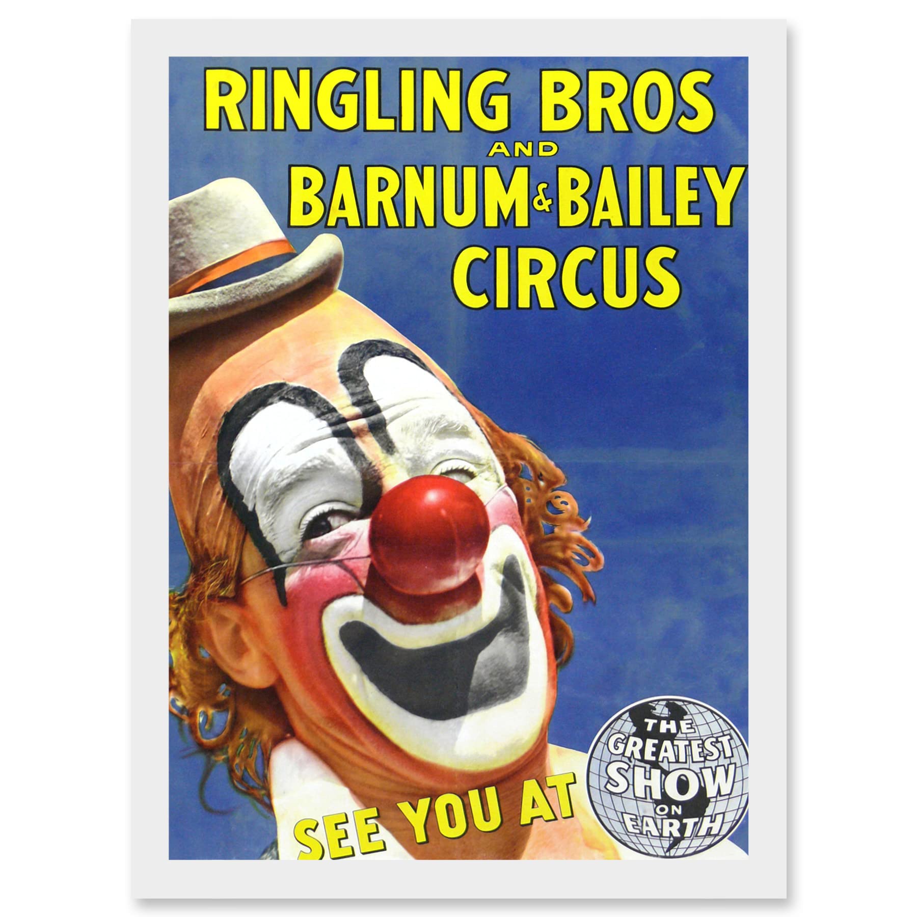 Artery8 Circus Ringling Bros Barnum Bailey Show Clown A4 Artwork Framed Wall Art Print