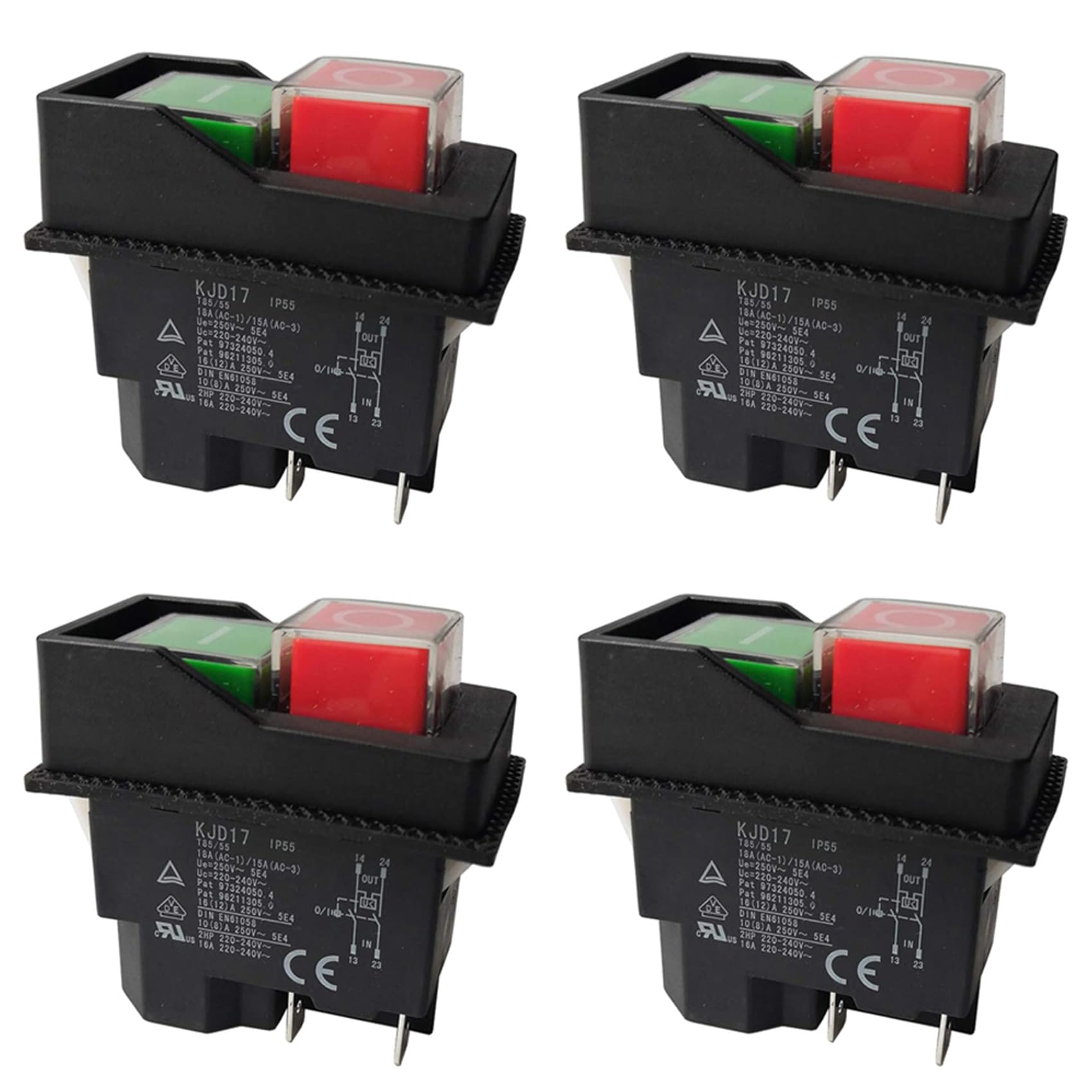 4X Interruptores Electromagnéticos Interruptores Pulsadores para Herramientas de Jardín KJD17 220V Terminales de 4