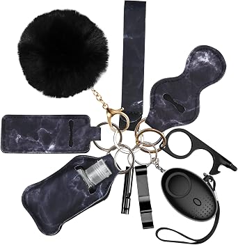 AMIR Safety Keychain Set for Women and Kids, 10 Pcs Safety Keychain Accessories with Sound Personal Alarm, Whistle and Pom