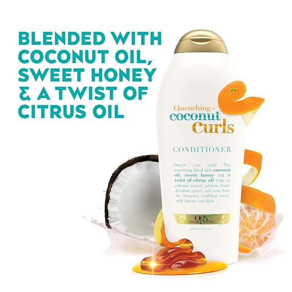 OGX Quenching + Coconut Curls Conditioner, 25.4 fl oz | Curl Defining Moisturizer, Coconut Oil, Honey & Citrus Oil, Formulated Without Parabens and Sulfated Surfactants