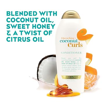 OGX Quenching + Coconut Curls Conditioner, 25.4 fl oz | Curl Defining Moisturizer, Coconut Oil, Honey & Citrus Oil, Formulated Without Parabens and Sulfated Surfactants