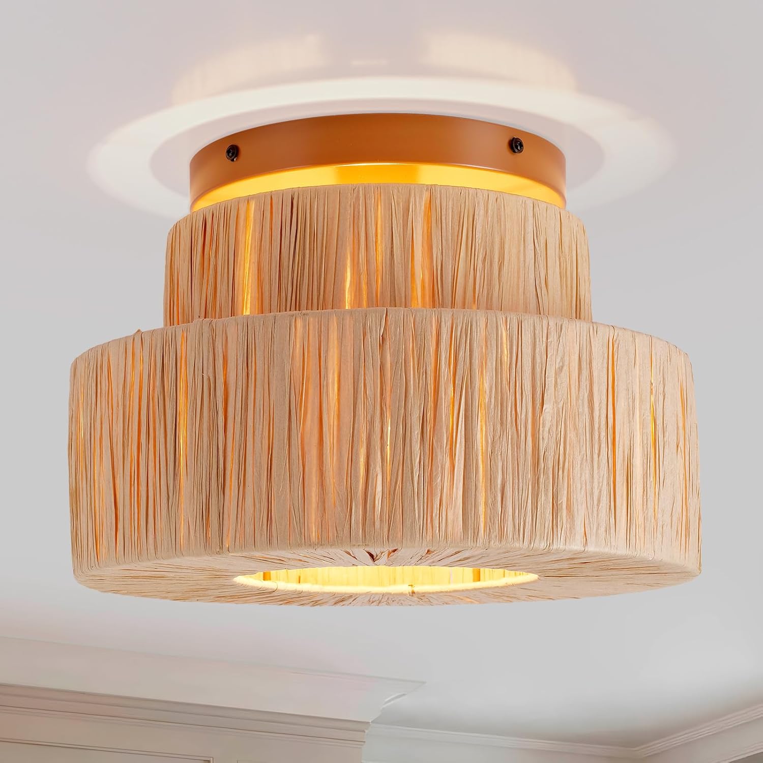 12.6" Handmade Paper Double Shade Personalized Ceiling Light Bohemian Vintage Style for Living Room Bedroom Kitchen Balcony Hallway Farmhouse Entrance and Other Decorative Light fixtures