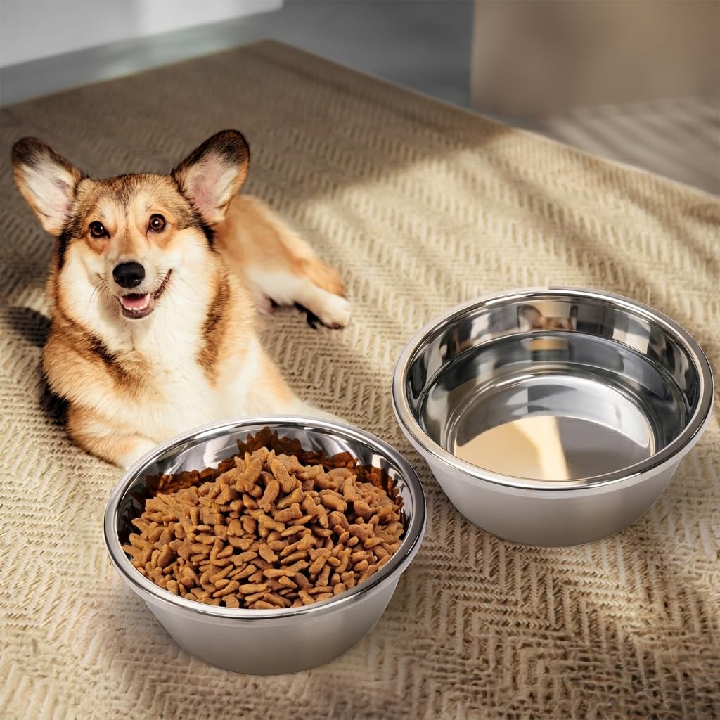 WRINGKIT Paquete de 2 cuencos de acero inoxidable para perros, 26 tazas de profundidad, cuencos gruesos de apertura de 12 pulgadas de ancho, cuencos resistentes para gatos, perros grandes y