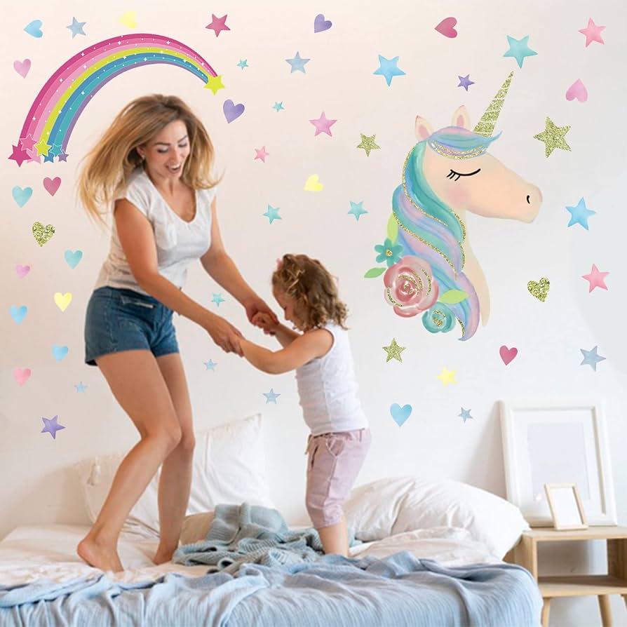 Stickers Muraux Licorne Lumineux | Autocollants Fluorescents Arc-en-ciel Et étoiles | Déco Chambre Enfant