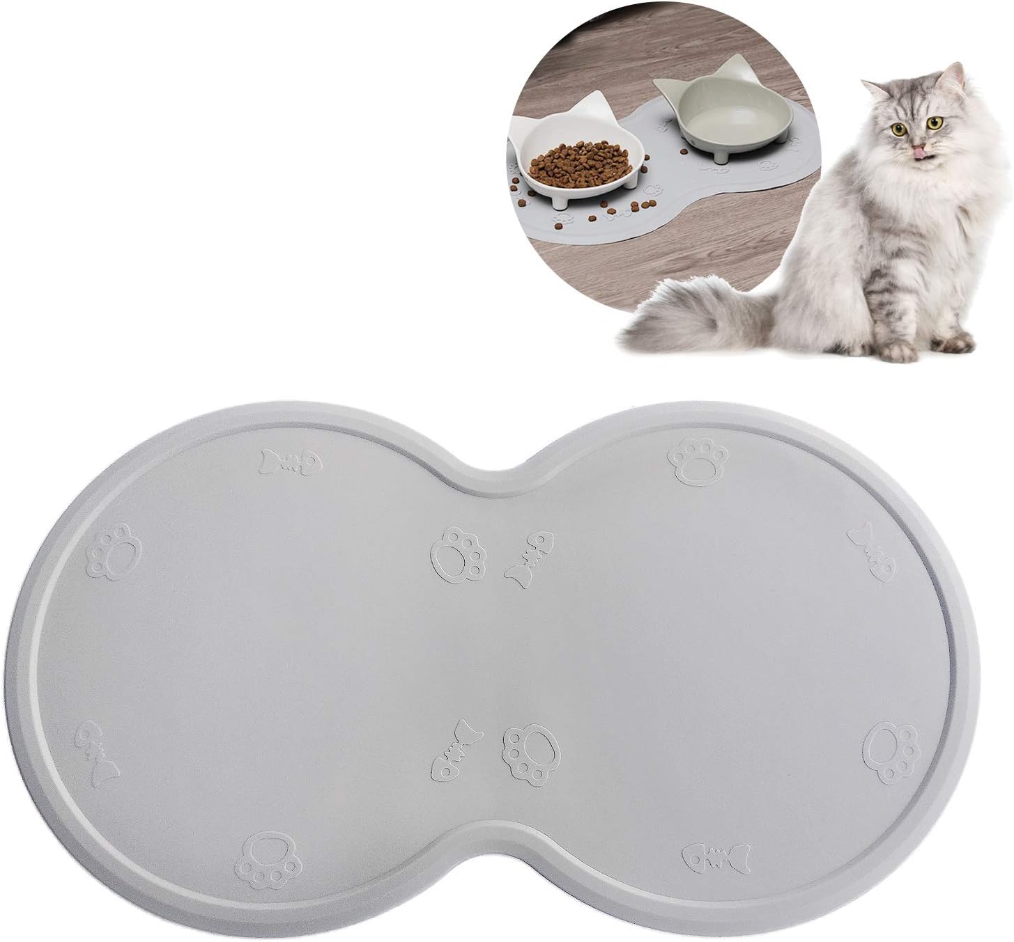Upgrade Cat Food Mat, Cat Mat for 2 Bowls, Grade Silicone