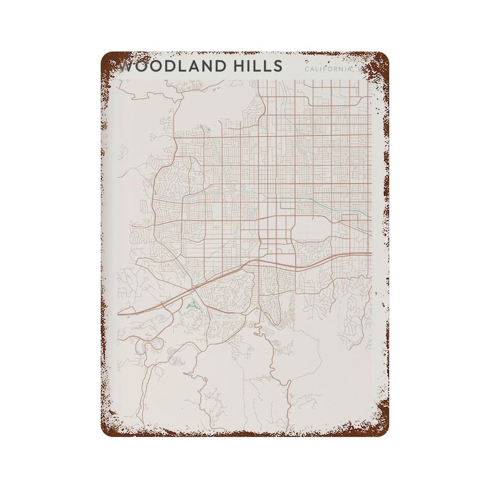 xiaoxiaoshen Woodland Hills Map California Travel Gift Minimalist Wall Decor Art Metal Tin Poster Modern Home Decor Art Home Bar Shop Decorations Vintage Sign 40x30cm