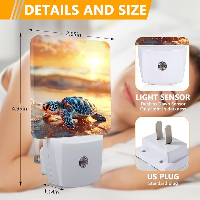 GANTINIR Sea Turtle Beach Sunrise Night Light, Plug-into Nightlight White LED Lamp, Energy Efficient Decor Desk Lamp for Bedroom Hallway Stairs Bathroom photo 2