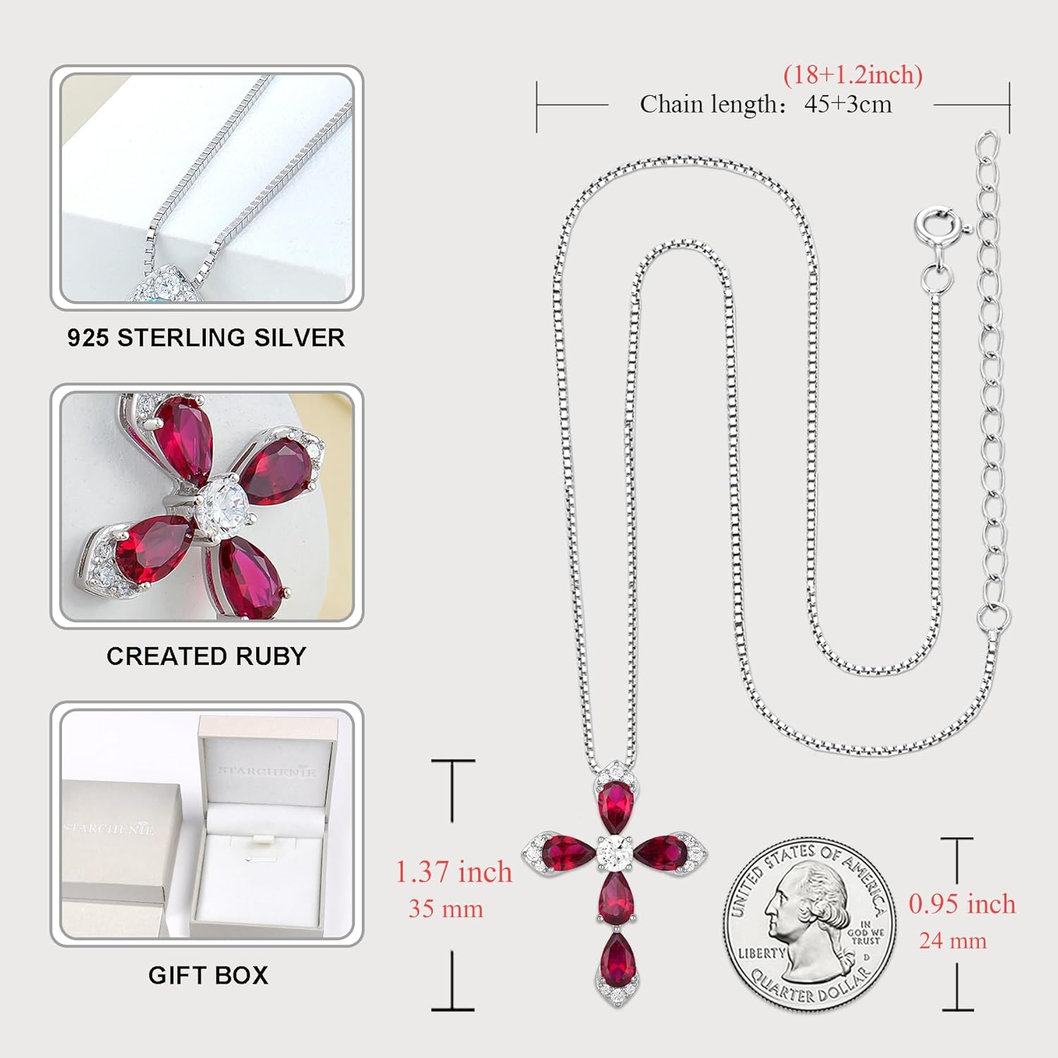 STARCHENIE Sterling Silver Cross Necklace for Women Crucifix Pendant with Birthstone Dainty Religious Jewelry Gift for Her, 18 Inch Chain - Image 6