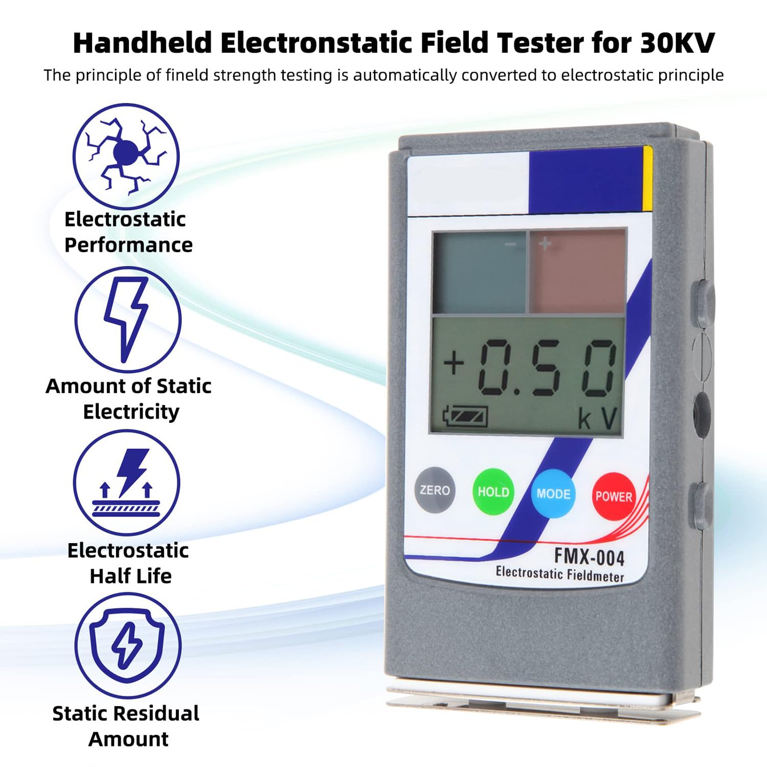 Medidor De Campo Electrostático, Probador Electrostático De 0-30 Kv, Probador De Equilibrio Iónico, con Pantalla LCD, para Fibras Textiles, Papel, Caucho Y Plástico.,