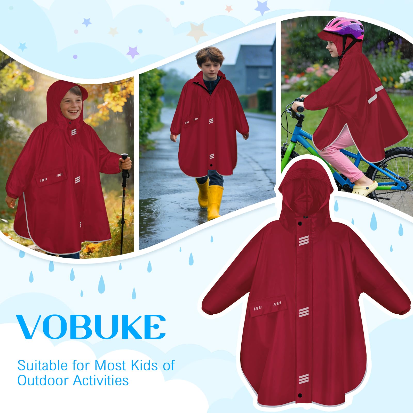 Chubasquero Niño Poncho Lluvia Impermeable Capa Chuva Criança Ligero Plegable Poncho Lluvia Unisex con Capucha Mangas Reflectantes Chubasquero Niña Plegable Poncho Impermeable