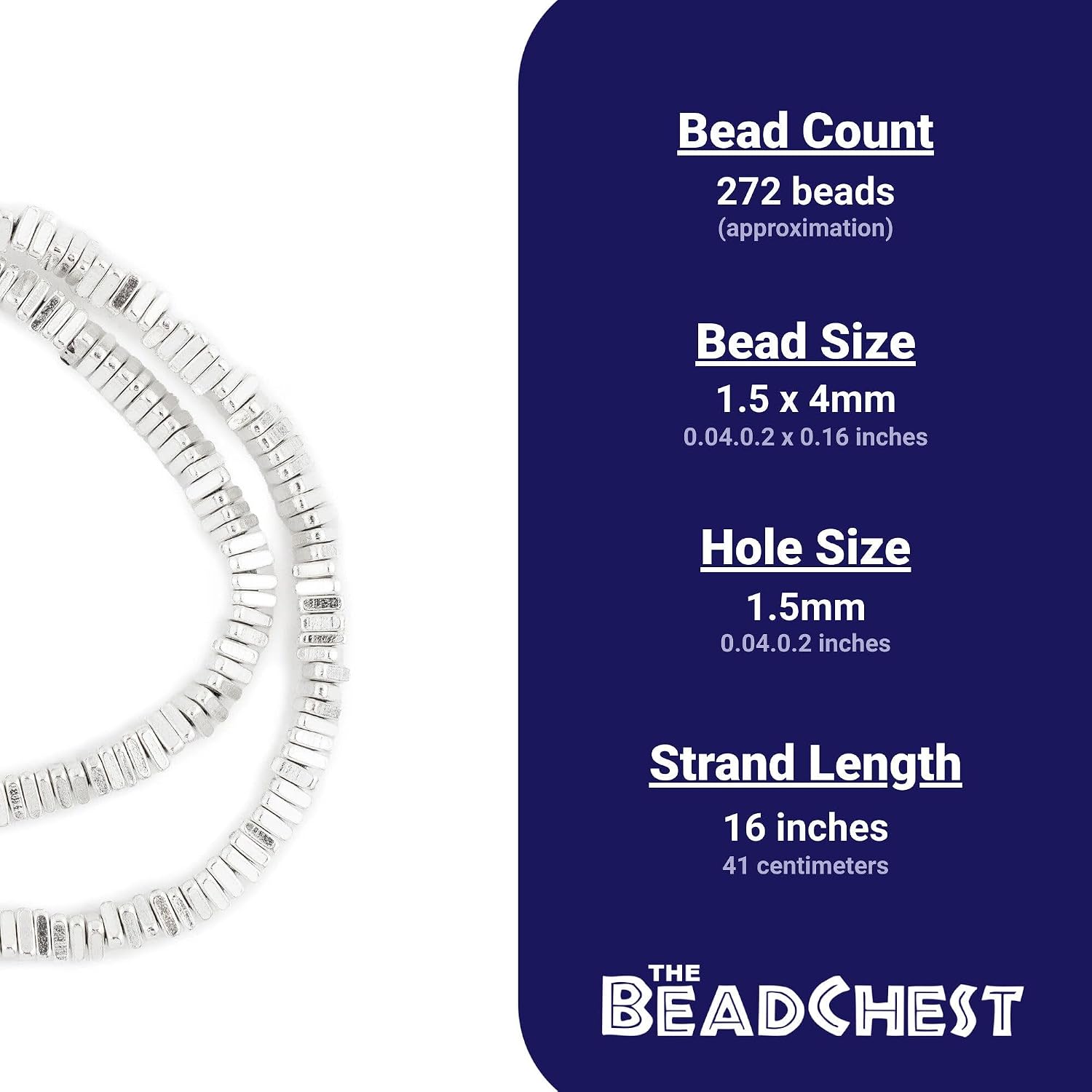 The Bead Chest Faceted Shiny Silver Triangle Heishi Beads (4mm, 16 Inch Strand)