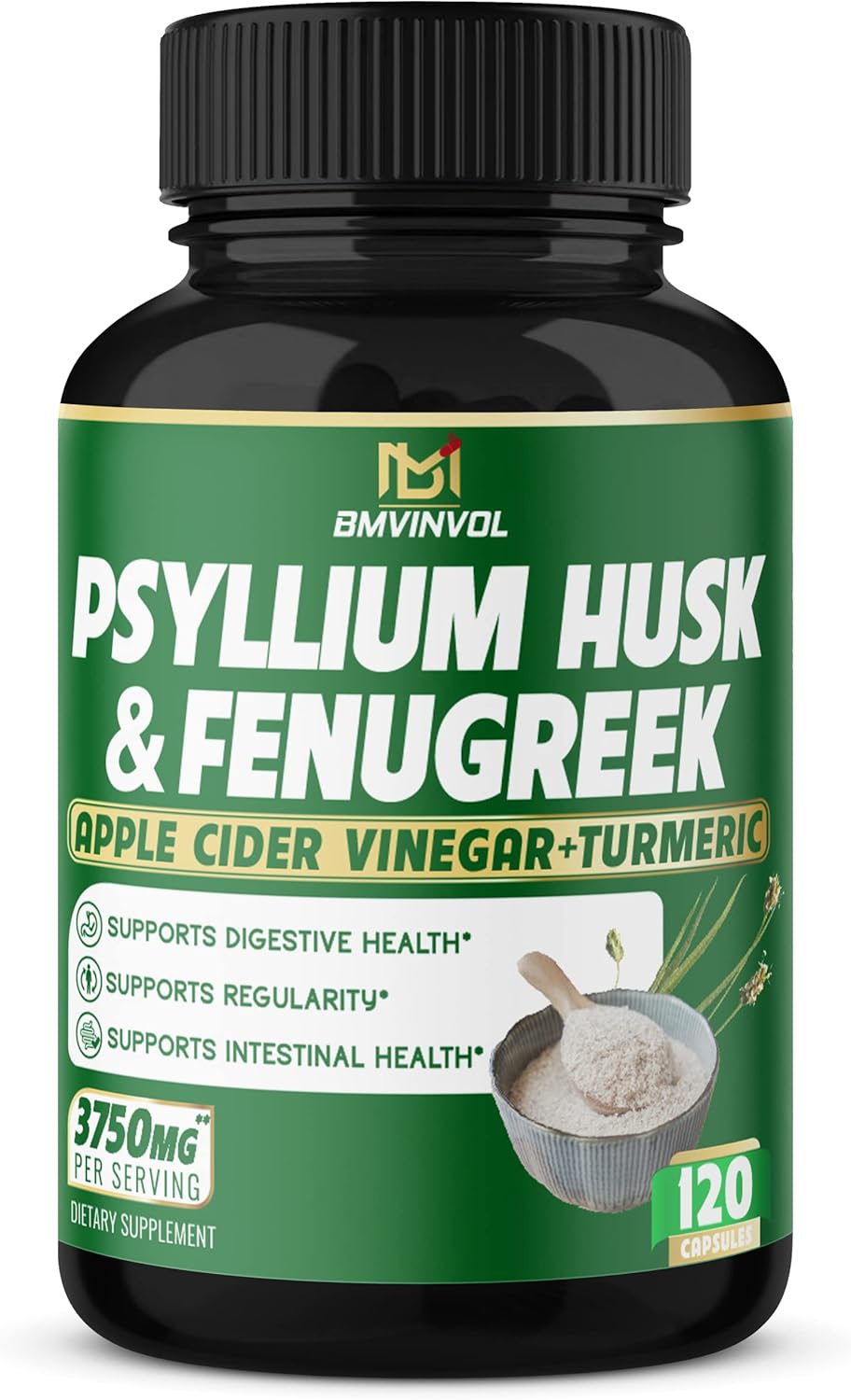 Psyllium Husk Capsules 3750mg Fenugreek, Apple Cider Vinegar