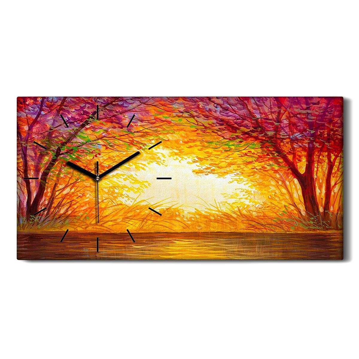 Horloge sur Toile Salon Chambre Décoration Image Moderne Forêt Automne 60x30
