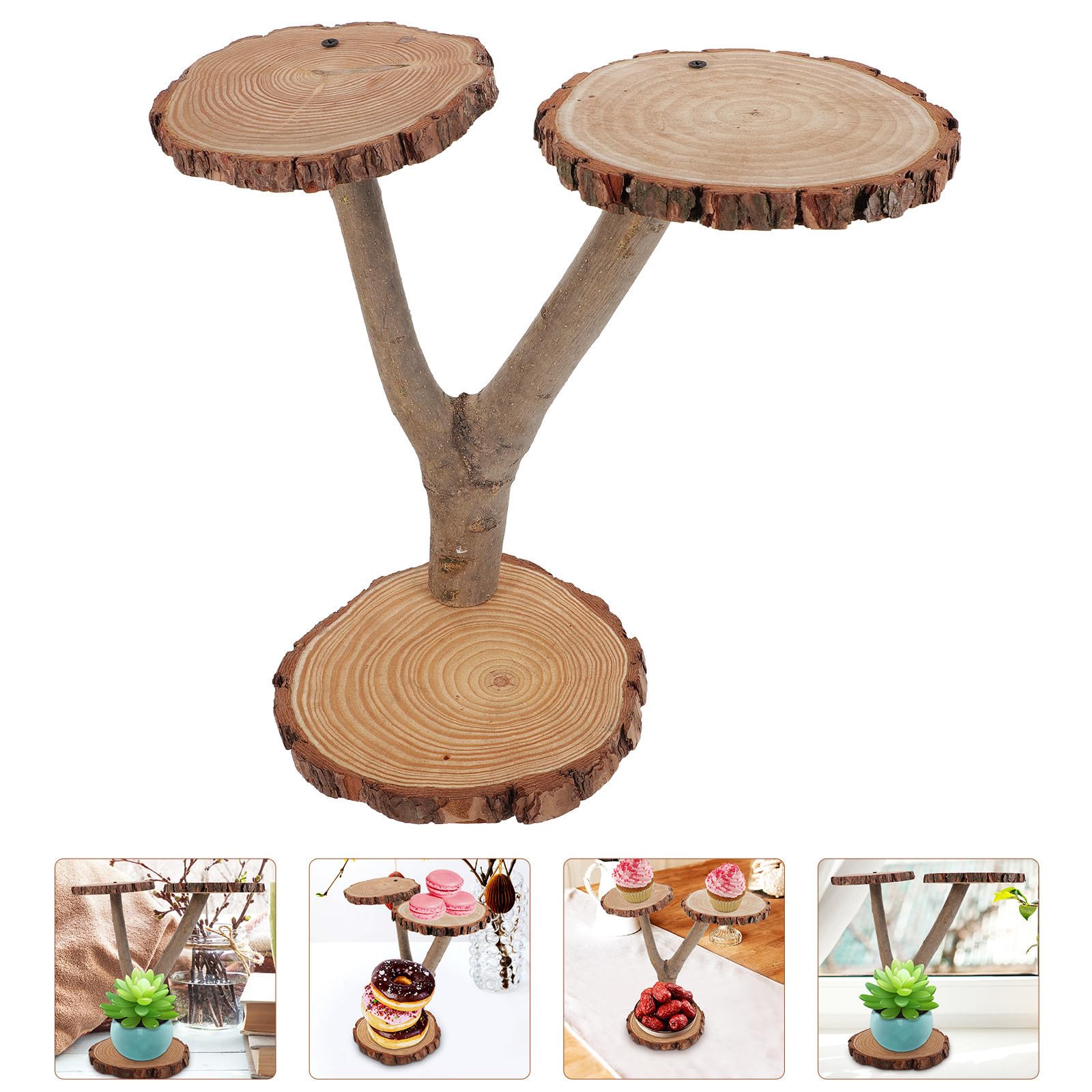 Présentoir à Plateau à Dessert en Bois de Mariage à Plusieurs Niveaux Rustique Support Élégant pour Exposer pour Banquet Gâteaux et Glaces