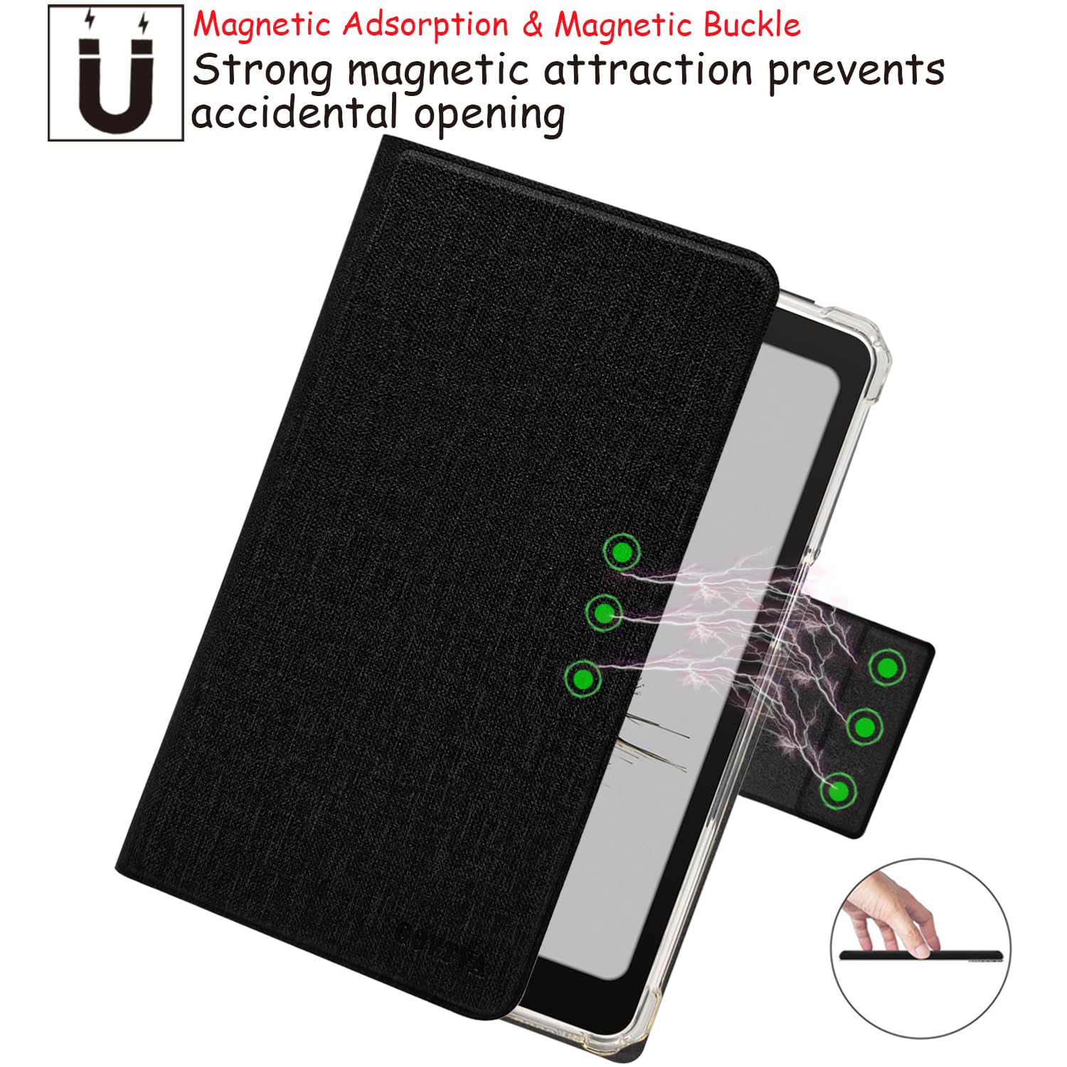 2in1 Magnetic Detachable Flip Case for Onyx Boox Palma2 Pro (2025 Released) TPU Transparent Cover with Auto Sleep/Wake, Magnetic Closure Buckle (Cloth Black) — view 6