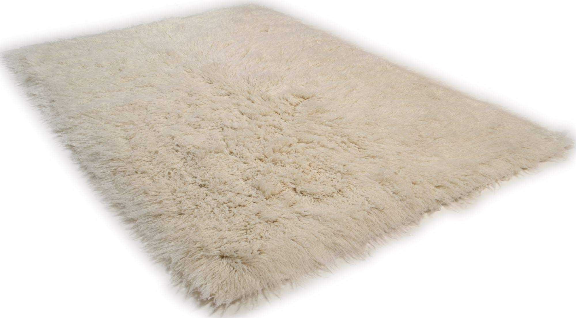 Flokati Teppich aus Griechenland | Skandinavisch | nachhaltiger Premium Shaggy | Natur | 100% Schurwolle; handgewebt, waschbar, natur | 60 x 90 cm | Flokos XXL