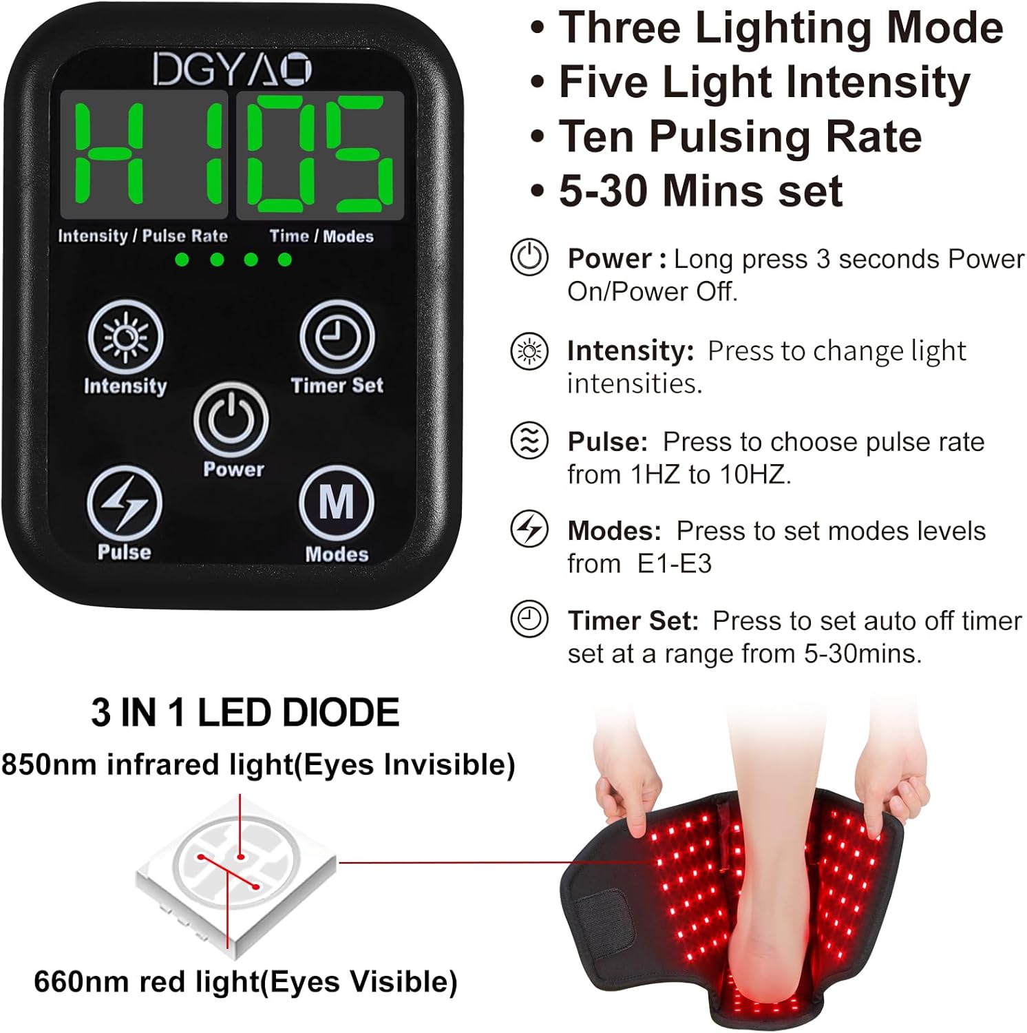 Red Light Therapy Wrap for Feet, Infrared Light Therapy for Ankle, 6000mAh Battery Portable Adjustable Cordless Red Light Pad for Foot Joint Muscle Comfort, 660nm & 850nm - Image 7