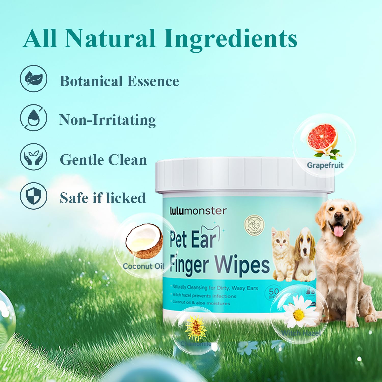 Dog & Cat Ear Cleaner Finger Wipes, Vet‑Recommended for Dog Ear Infection Relief, Itching & Inflammation, Remove Wax Dirt, Stop Smelly, Non‑Irritating, 50ct (Coconut Scent) - image 2