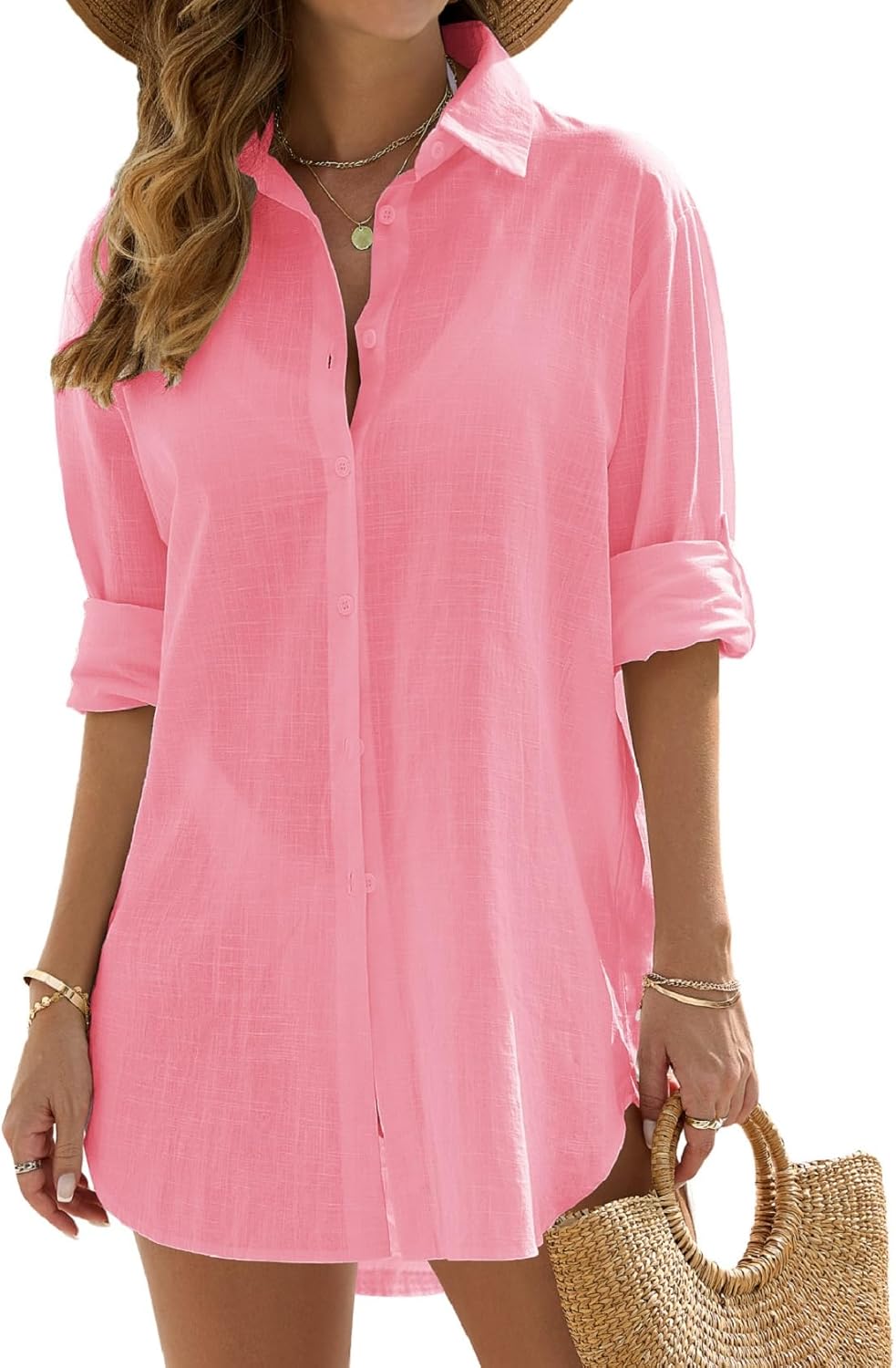 Swimsuit Coverup for Women Casual V Neck Bathing Suit Cover Ups Button Down Beach Bikini Swimwear Cover up Dress Shirt