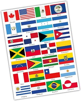 28 Country Flags Set on 2 DIN A4 Sheets, Each Flag 4.9 x 3.3 cm, Stickers for Model Making, Bicycle, Car, Motorcycle, Decoration, Countries, R108 Panamericana