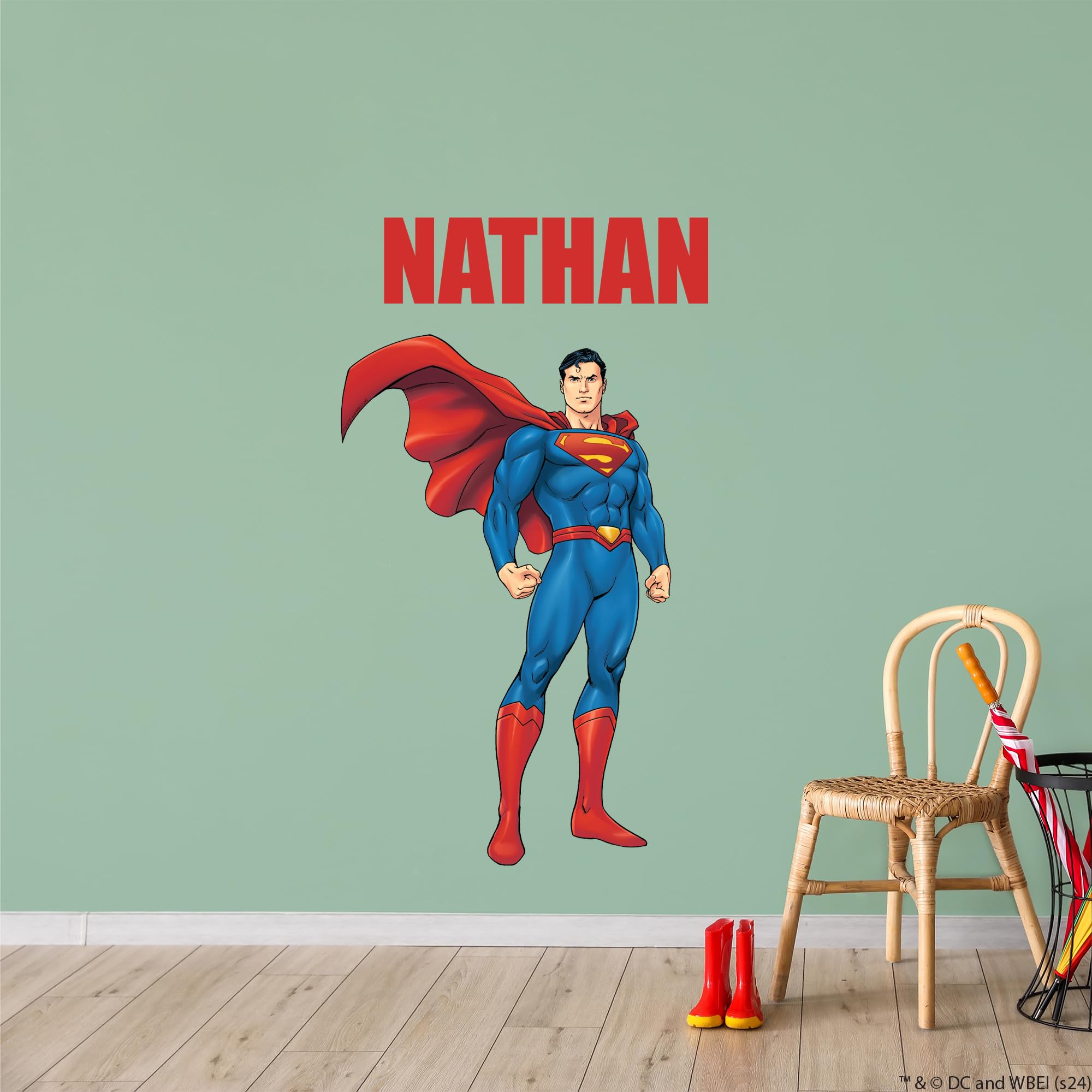 Themed Black Superman Wall Sticker - Stood With Cape Blowing Personalised Wall Decal Dc Superhero Art (90Cm Height X 50Cm Width)