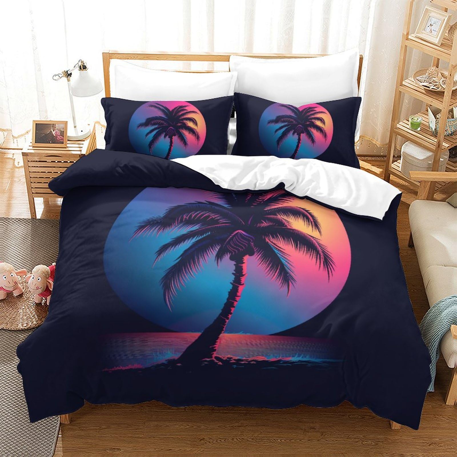Housse de couette imprimée 3D palmiers pour créer une ambiance de vacances en chambre adulte