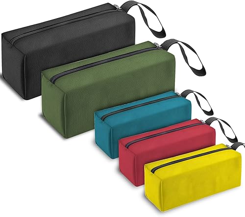 5 Pack Canvas Tool Pouch of Two Sizes, Tool Pouches with Zipper, Multipurpose Zipper Bags Tools is Suitable for Storing Scattered Tools, Cosmetics,