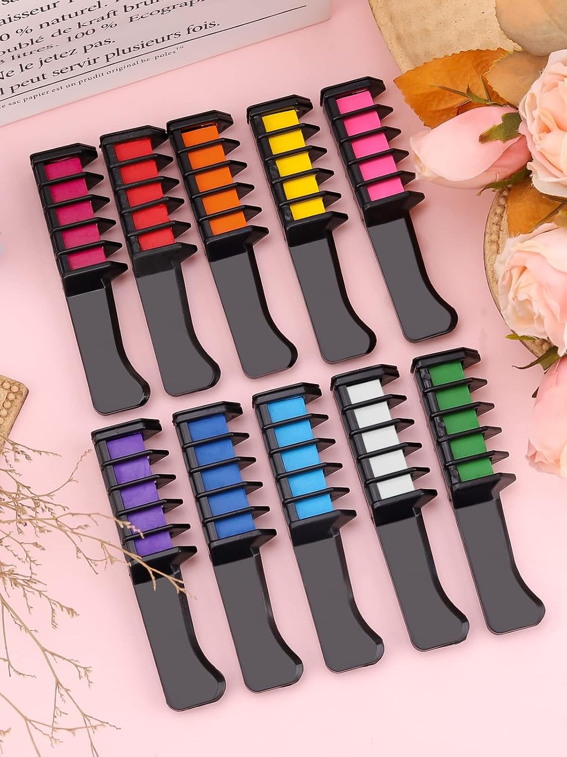 TOROKOM Hair Chalk Comb 10 Colors Temporary Hair Color Dye for Girls, Washable Hair Chalk for Girls Birthday Cosplay Hair DIY Party