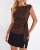 BTFBM Blusa Mujer Verano 2026 Manga Corta Cuello Redondo Cinturón Casual Elegante Trabajo Principios Otoño 4