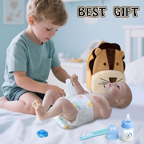 Miniatura 7 de Juego de 10 bolsas de pañales para muñeca Reborn de 17 a 22 pulgadas, ropa babydoll de león, accesorios de alimentación, set de accesorios de