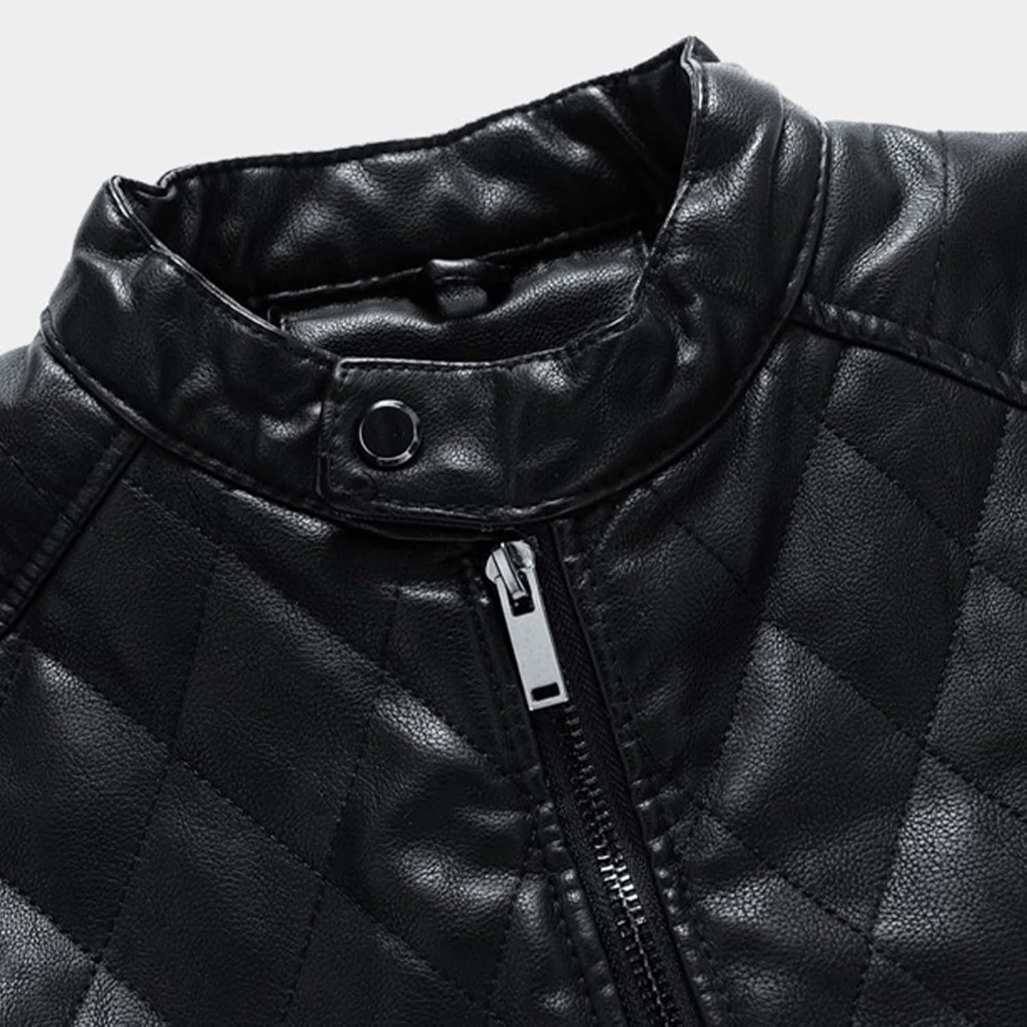 Men's Faux Bomber Zip-Up Jacket Commuter Premium PU Motorcycle Lapel Jacket Windproof Leather Coat Waterproof Autumn