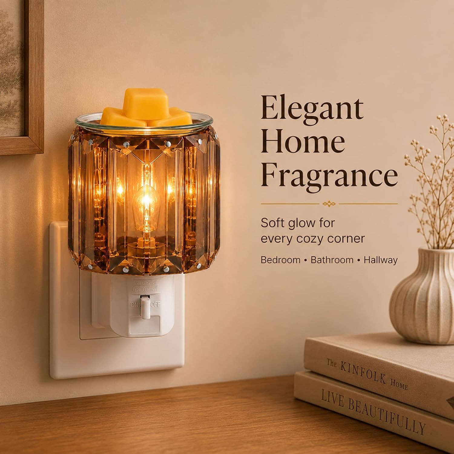 MeplLivs Warmers Pluggable Fragrance Warmer- Decorative Plug-in for Warming Scented Candle (Golden)