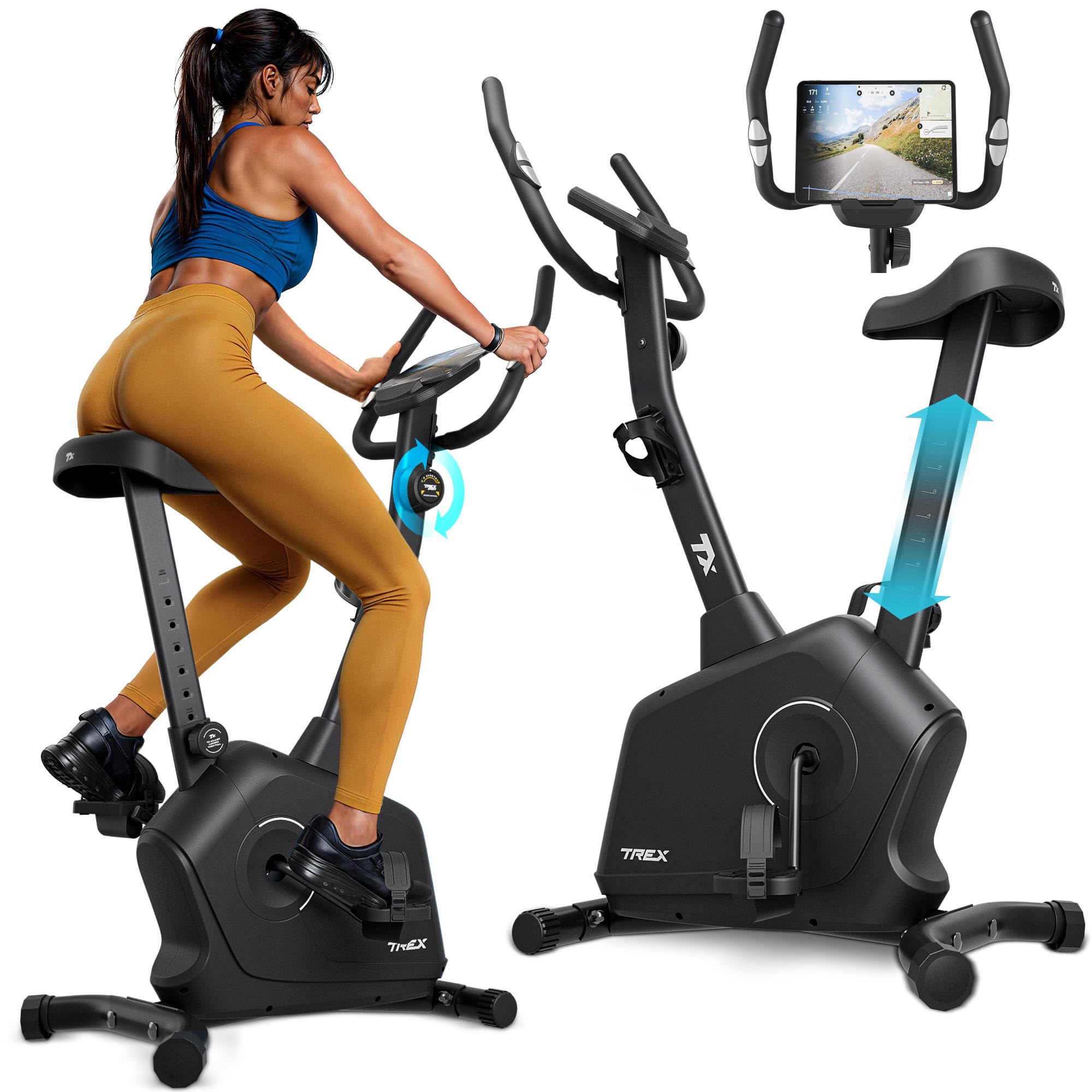 TREX SPORT Heimtrainer Fahrrad Magnetisch RIGON leise bis 120kg 8 Stufen | TX-380MB Fitnessbike, leise, LCD Display, Pulsmesser, Hometrainer, Schwarz / Marineblau