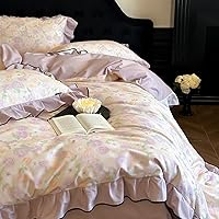 Vista 131 de 3 piezas de juego de funda de edredón tamaño individual XL, funda de edredón blanca con estampado floral azul, ropa de cama coquette de algodón