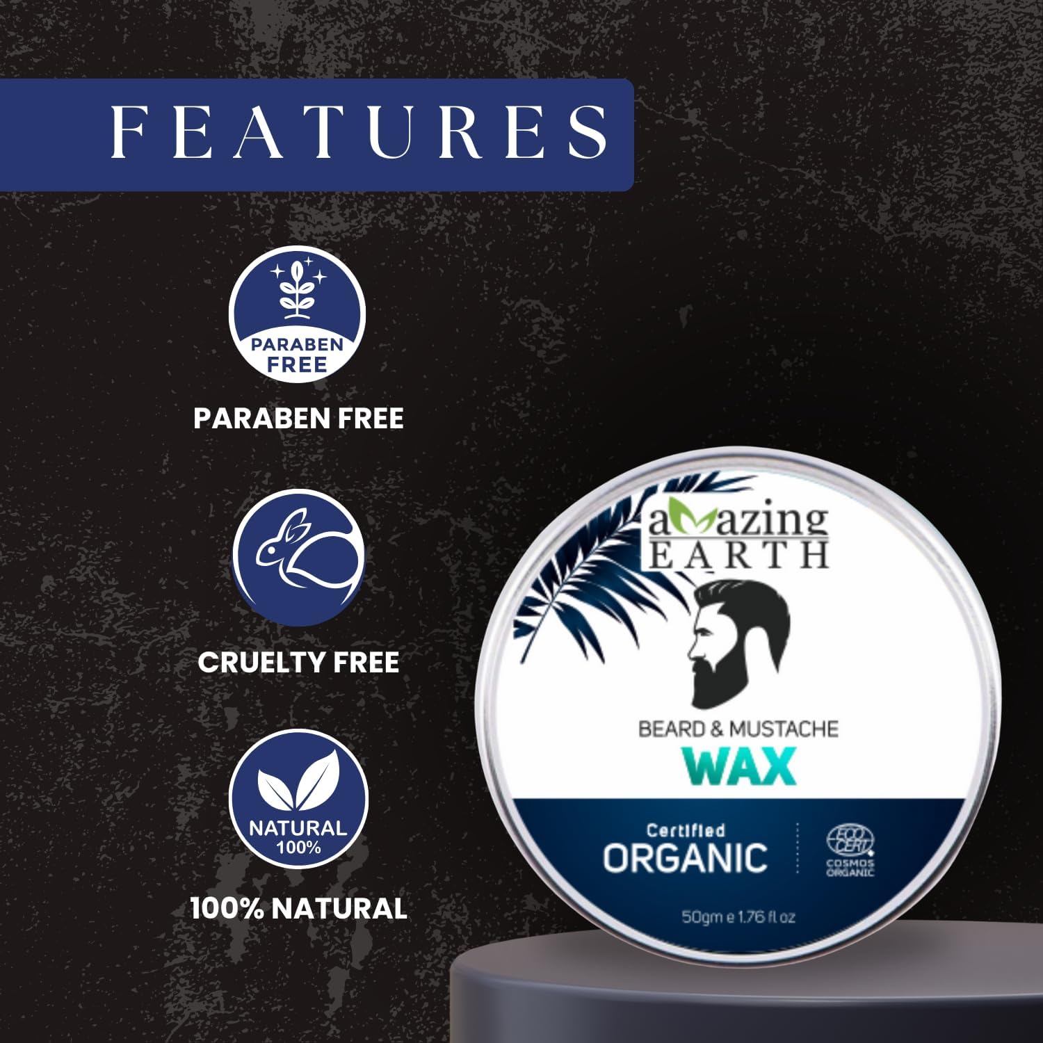 Amazing Earth Organic Beard and Mustache Wax 50g Pack of 3 2