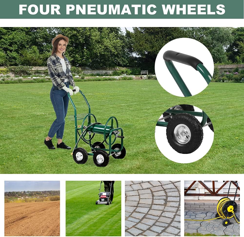Patio Lawn Garden Hose Reel Cart with Wheels Reel Cart Tools for Outdoor Yard Water Planting Truck Heavy Duty Water Planting Gardening & Lawn Care Best Patio Lawn Garden Watering Equipment Cart, Green