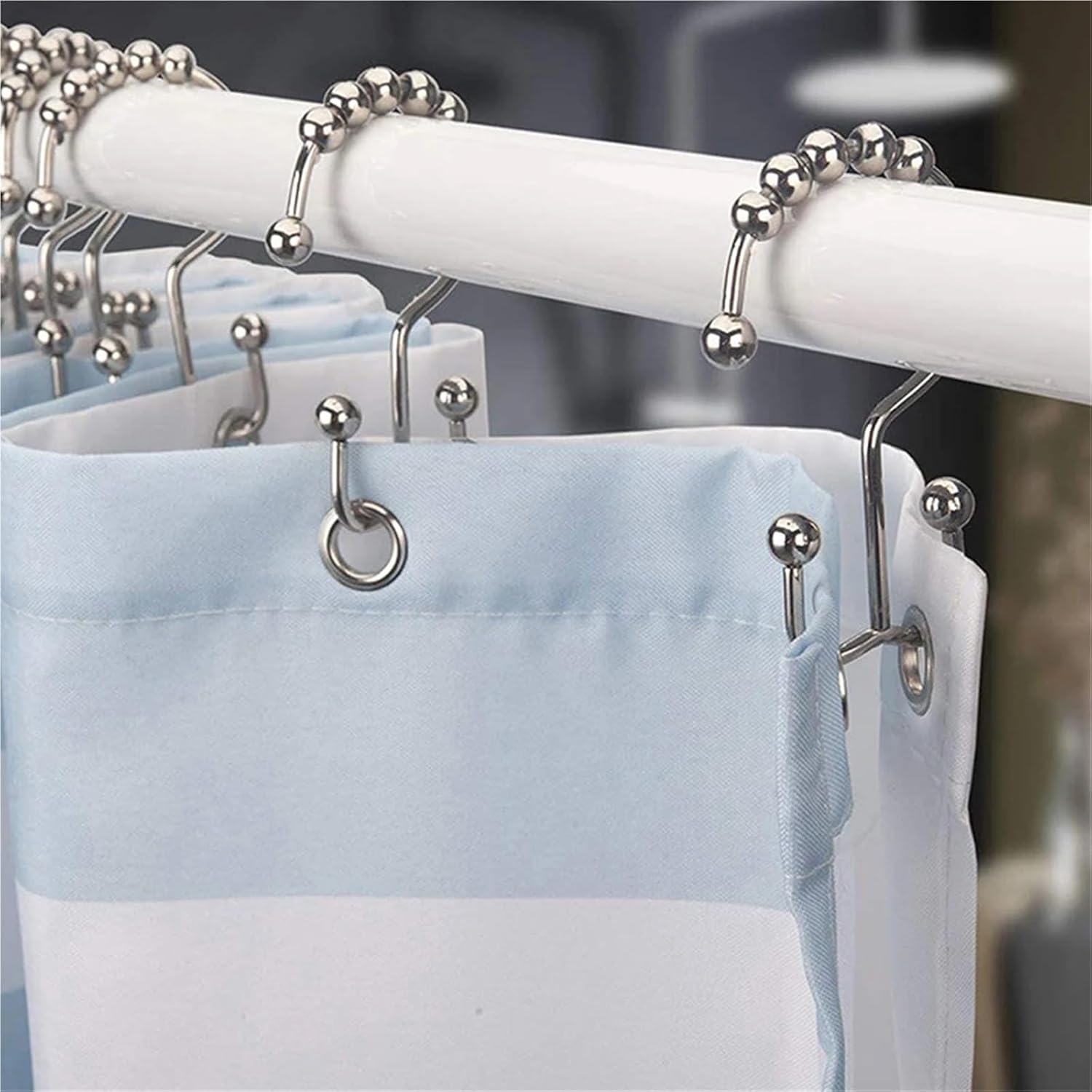 50PCS Shower Curtain Hooks Double Sided Bathroom Curtain Metal Hooks Rings