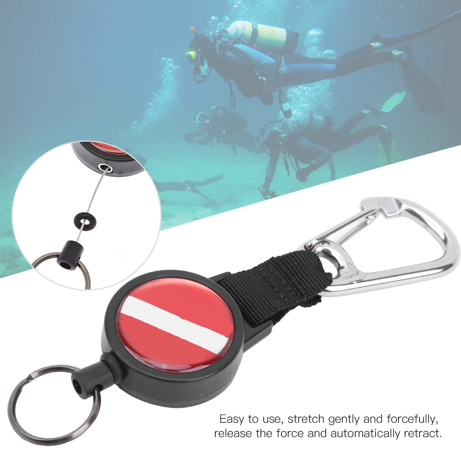Scuba Retractor Clip, Anti-Lost Diving Edelstahldraht Stretch-Federseil mit Lanyard-Schlüsselring BCD-Zubehör zum Tauchen, Schwimmen