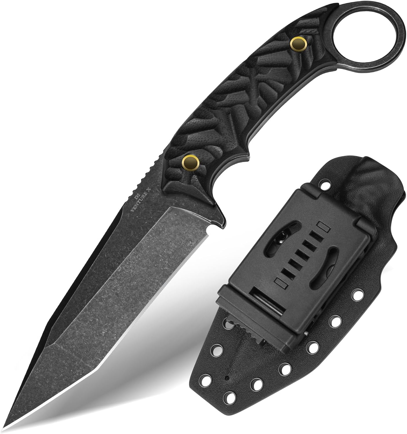 D2 Fixed Blade Knife VENTURE X — Full Tang Outdoor Knife with Sheath for Hiking, Camping & Bushcraft