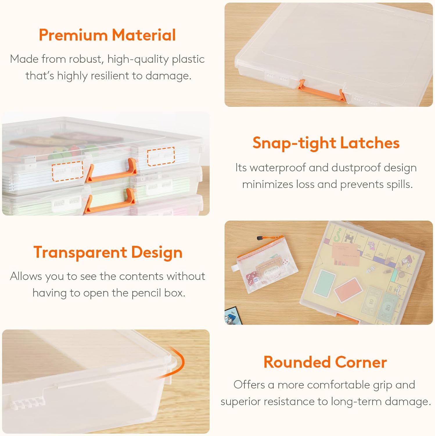 Lifewit 13" x 12.2" Paper Storage Boxes, Board Game Container with Secure Latch, Plastic Portable Organizer with Handle & Labels for File,Document,Craft,Puzzles, Cards, Art Supplies,6 Pcs - Image 5