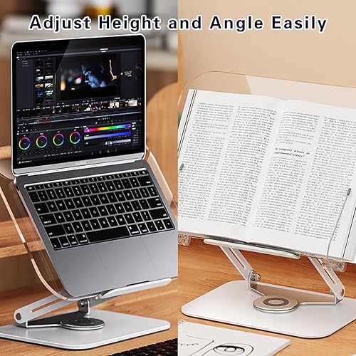 Miniatura 2 de Favonuovy Soporte de libro para leer manos libres, soporte acrílico para libros de cocina con base giratoria de 360 y clips de página para libro de