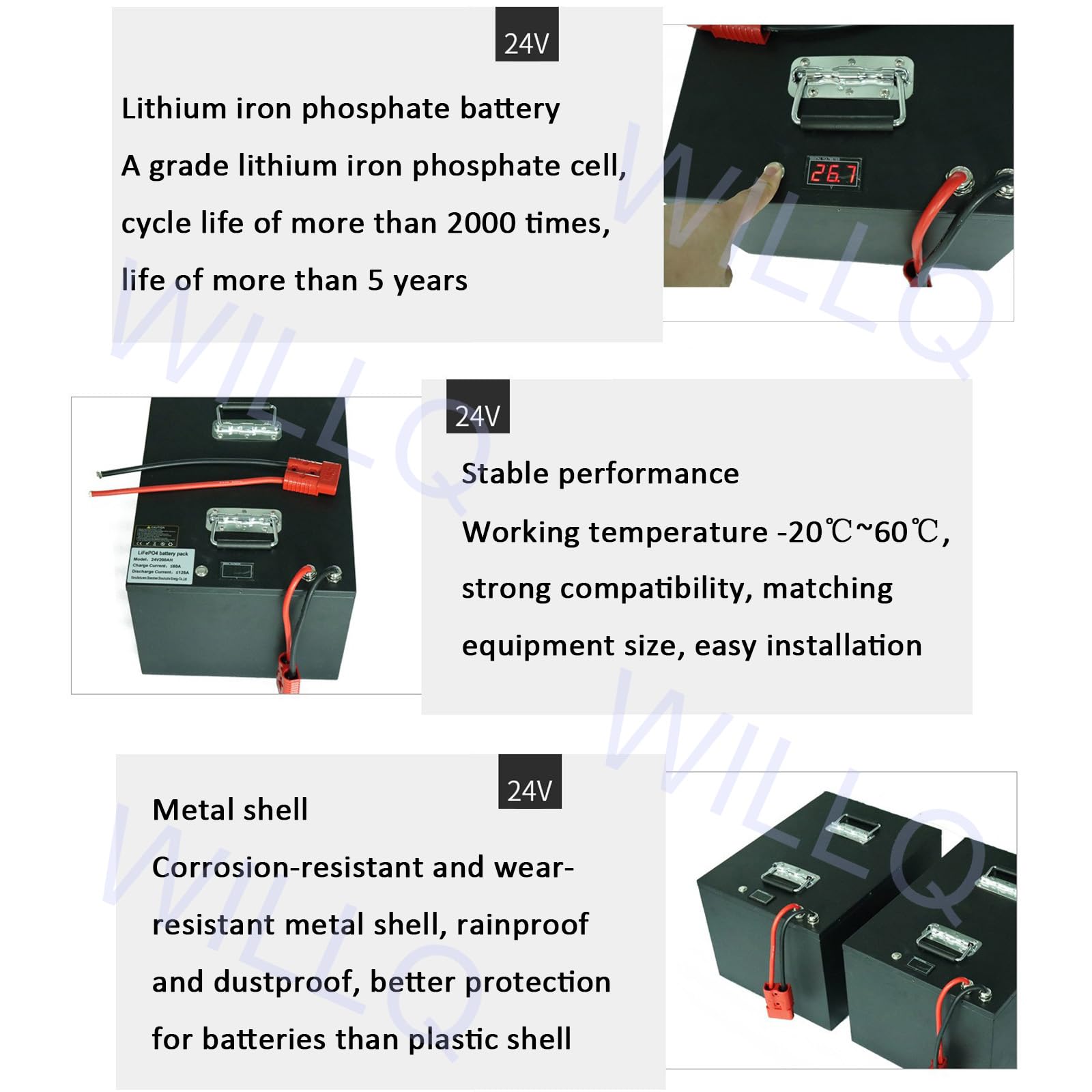 Akumulator LiFePO4 24V Akumulator litowy 24V 200Ah 5120Wh Wbudowany BMS zasilania pojazdów rekreacyjnych/łodzi/systemów zasilania słonecznego/domowego magazynowania energii