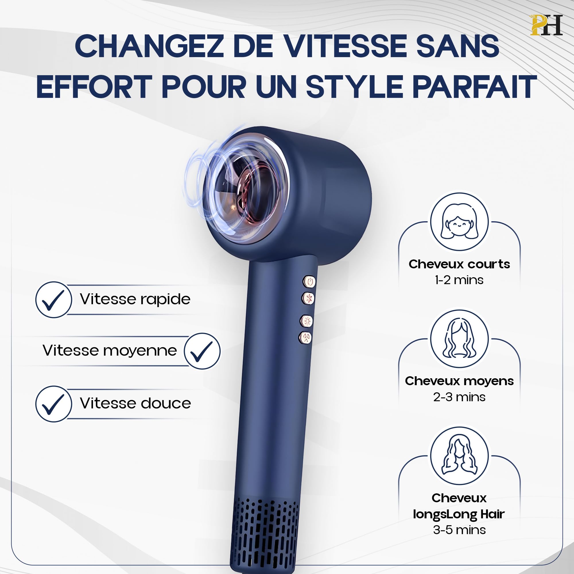 Sèche-cheveux ionique professionnel – Compact, puissant, léger et silencieux – Diffuseur boucles, brushing, air froid – Multifonction, accessoires inclus, garantie 2 ans