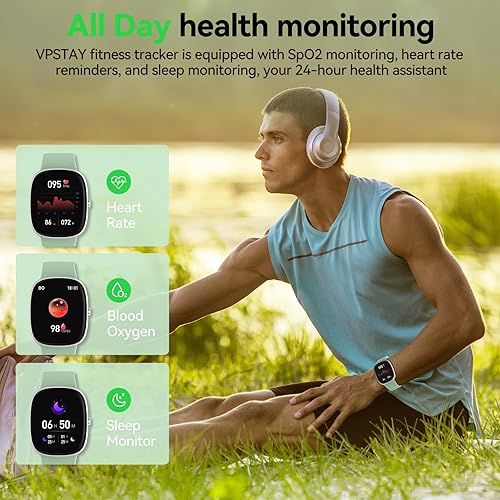 Miniatura 2 de VPSTAY Reloj de seguimiento de actividad física con frecuencia cardíaca 247, monitor de sueño de oxígeno en sangre y frecuencia cardíaca, 1.69