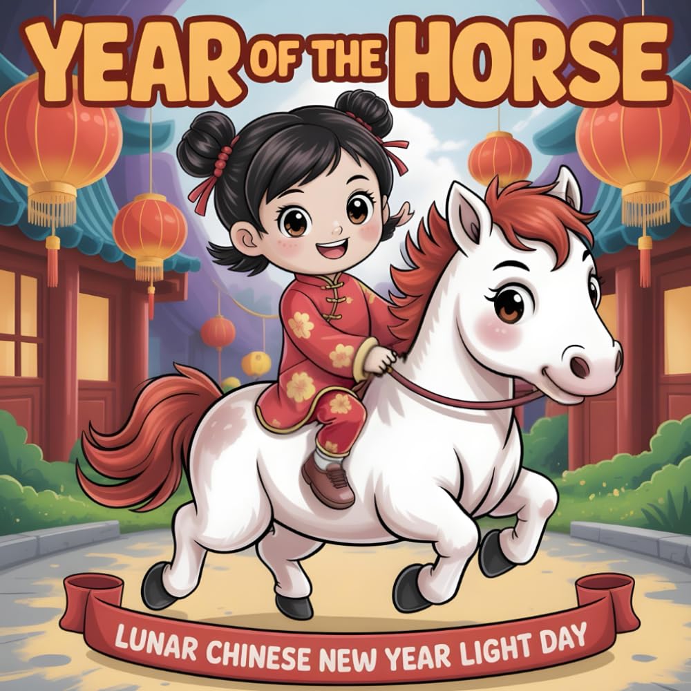 Year of the Horse book for kids : Lunar Chinese New Year storybook Light Day : The Fire Horse Who Decorated the Town