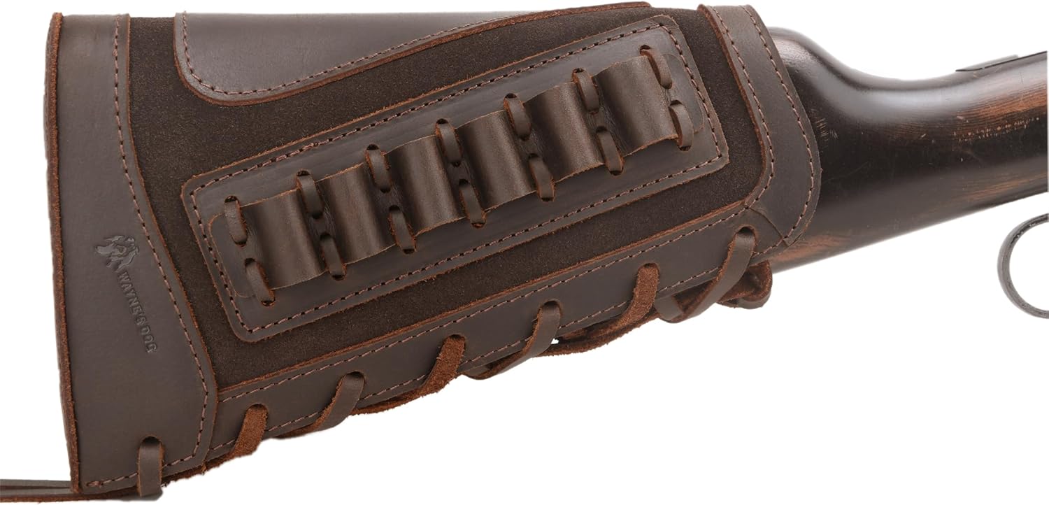 Tas Trost Durable Buttstock Gun Stock Cover, Leather Rifle Shell Holder Cheek Recoil Pad for .308 .45-70 .30-30 .22LR 12GA